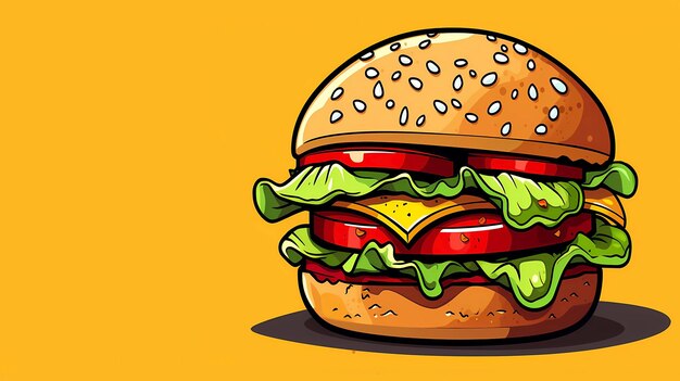 Hand drawn cartoon delicious hamburger illustration