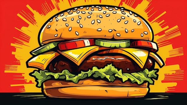 hand drawn cartoon delicious hamburger illustration