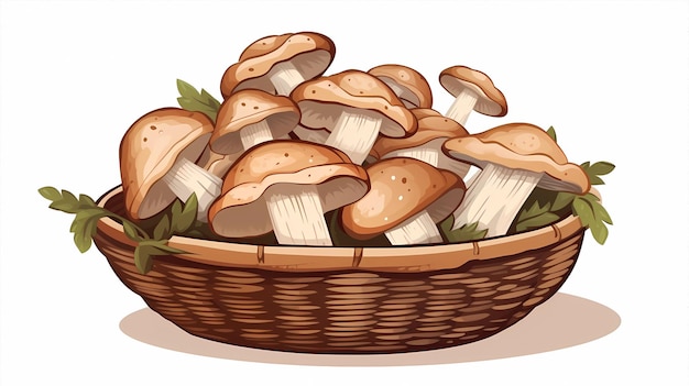 hand drawn cartoon delicious illustration of a basket of mushrooms
