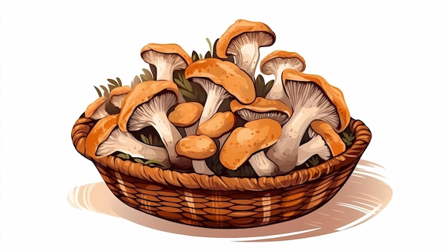 ручная мультфильмная иллюстрация корзины с грибами