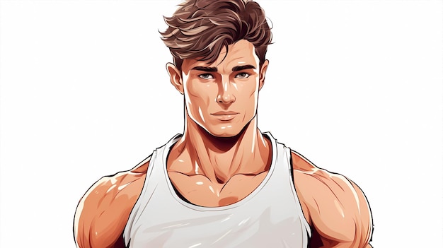 hand drawn cartoon handsome fitness muscle man illustration