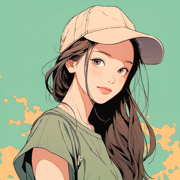 Hand drawn cartoon illustration of beautiful girl in summer