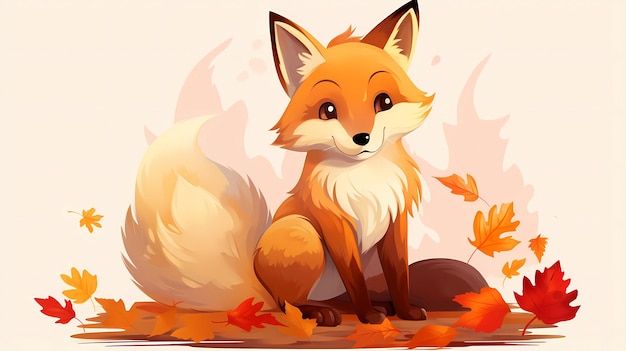 Premium AI Image | Hand drawn cartoon illustration of cute fox in autumn