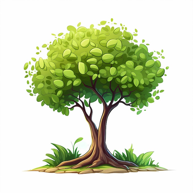 Foto illustrazione di cartoni animati disegnati a mano di giovani alberi che crescono in primavera