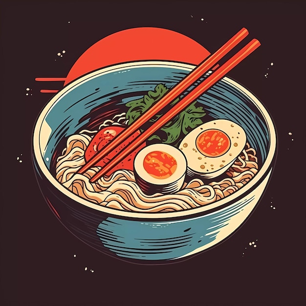 hand drawn cartoon japanese ramen illustration