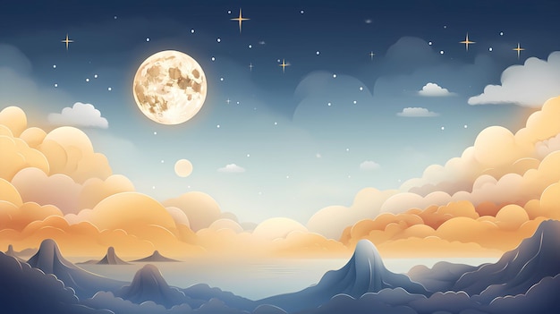 hand drawn cartoon mid autumn festival moon landscape illustration background