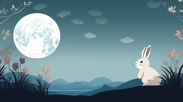 hand drawn cartoon mid autumn festival rabbit illustration background