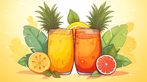 hand drawn cartoon tropical fruit juice illustration