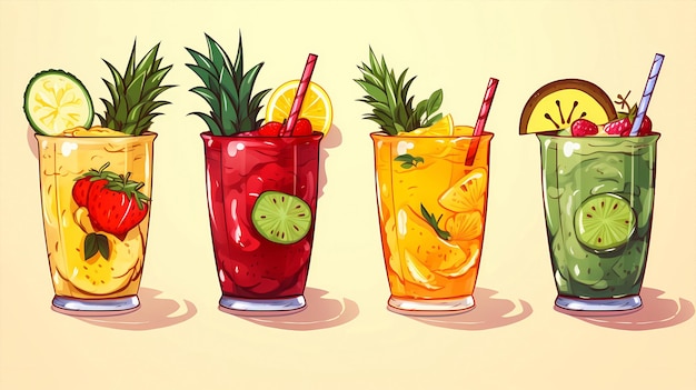 hand drawn cartoon tropical fruit juice illustration