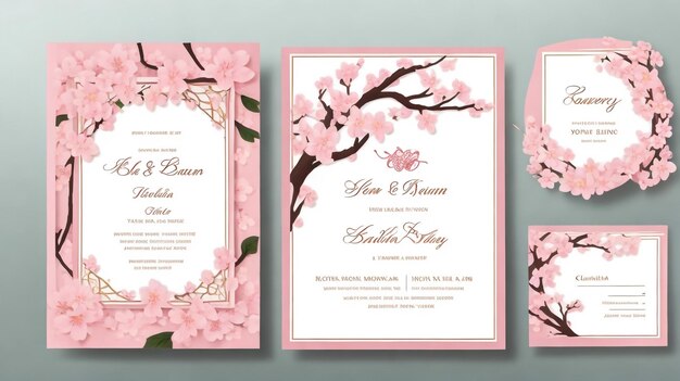 Photo hand drawn cherry blossom invitation card template