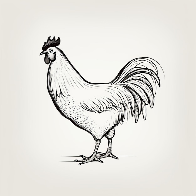 Фото Иллюстрация курицы, нарисованная вручную на белом фоне
