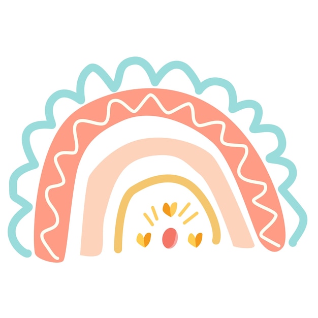 hand drawn children's abstract rainbow boho decorations flat style