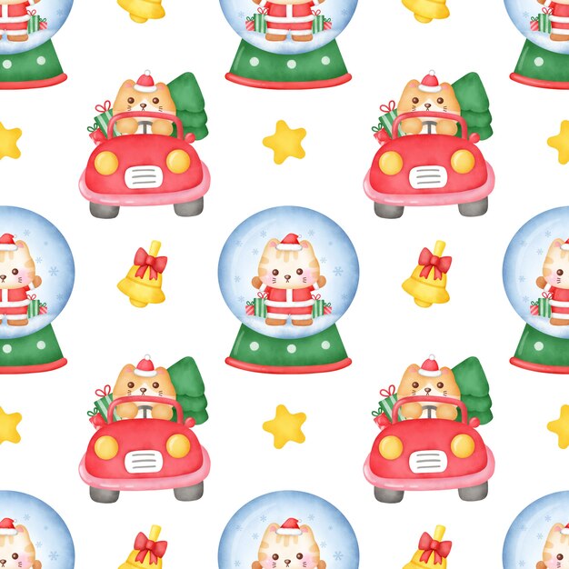 Photo hand drawn christmas cats seamless patterns .