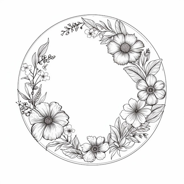 Hand drawn circle simple floral