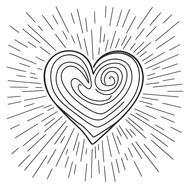 Photo hand drawn coloring book page illustration of a simple heart