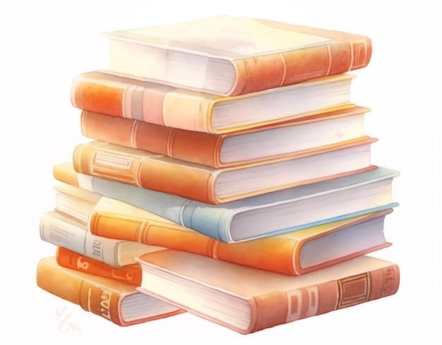 Photo hand drawn cute stack of books in pastel colors