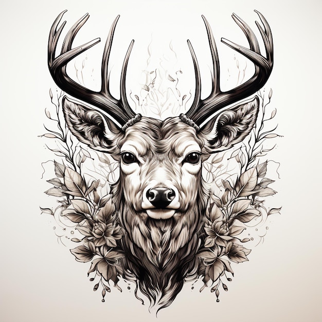 Photo hand drawn deer outline illustration