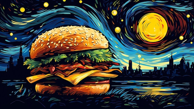 手描きの美味しいハンバーガーのイラスト