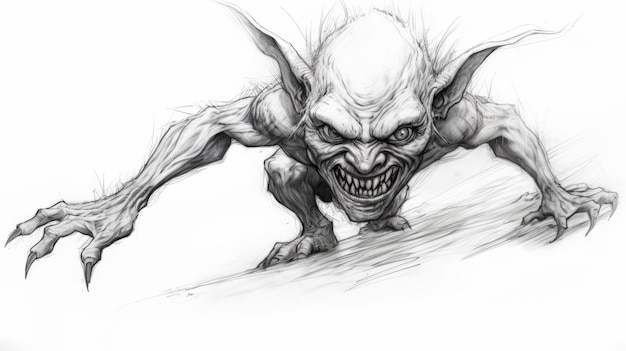 Photo hand drawn demon character designs with fisheye effects