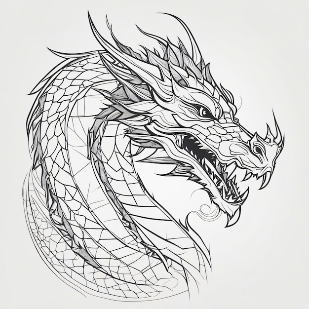 Hand drawn dragon outline illustration