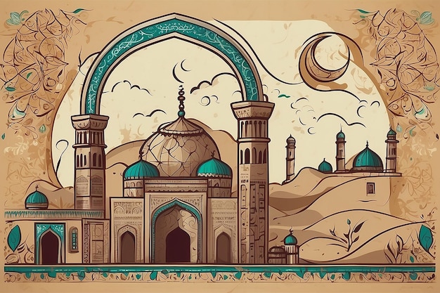 Foto illustrazione disegnata a mano di eid al-fitr