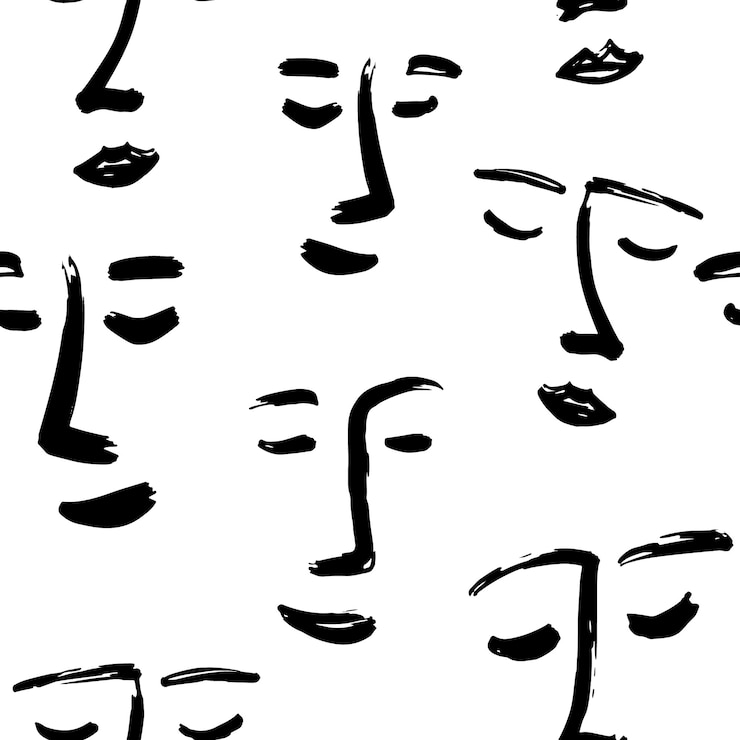 Photo hand drawn faces seamless pattern