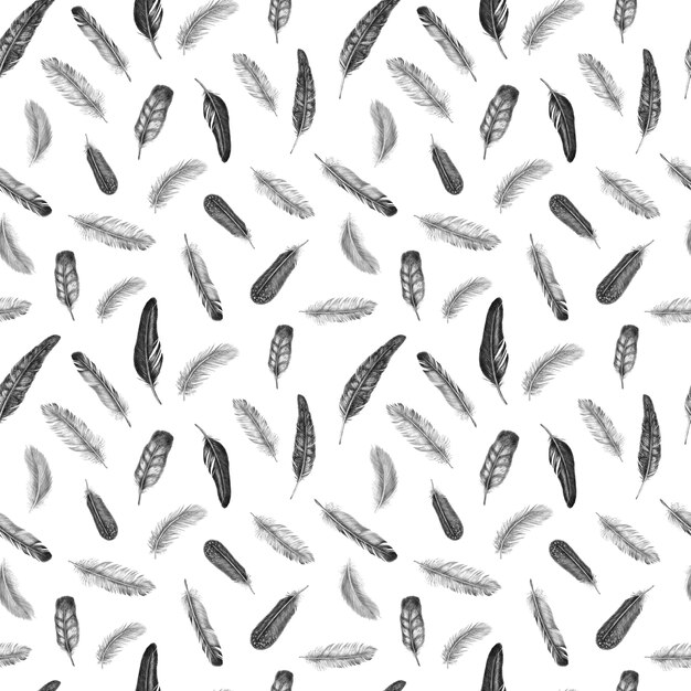 Photo hand drawn fashion seamless pattern with feathers vintage background