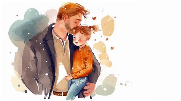 Photo hand drawn father day graphic illustration banner template copy space background watercolor style