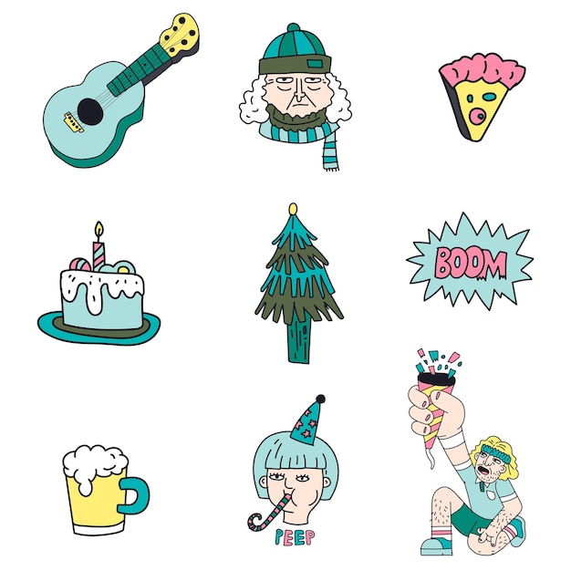 手描きの祭りのステッカー コレクション 透明 png