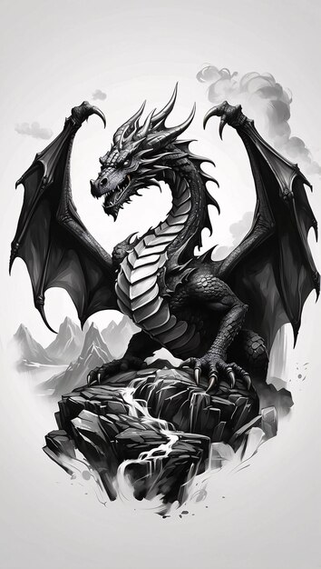 Photo hand drawn fierce dragon sketch pencil charcoal graphite style drawing illustration