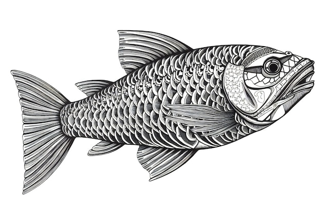 Photo hand drawn fish illustration for tattoo or tshirt design