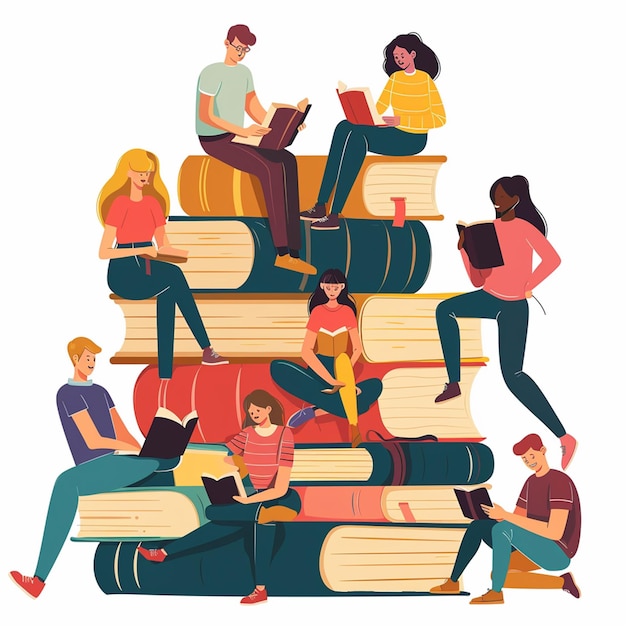 Иллюстрация для книжного клуба с плоским дизайном, нарисованная вручную