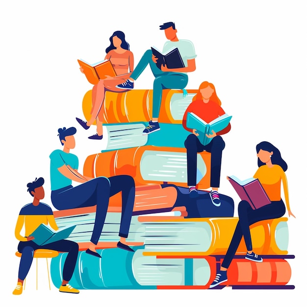 Иллюстрация для книжного клуба с плоским дизайном, нарисованная вручную