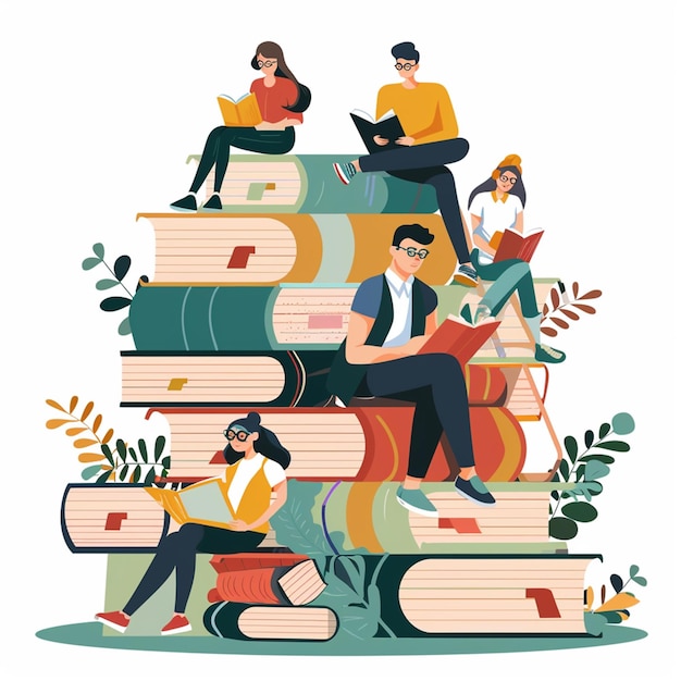 Иллюстрация для книжного клуба с плоским дизайном, нарисованная вручную