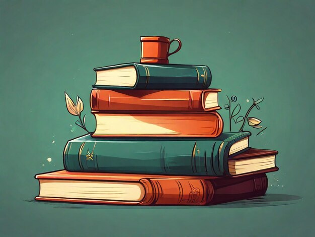 Hand drawn flat design stack of books illustration