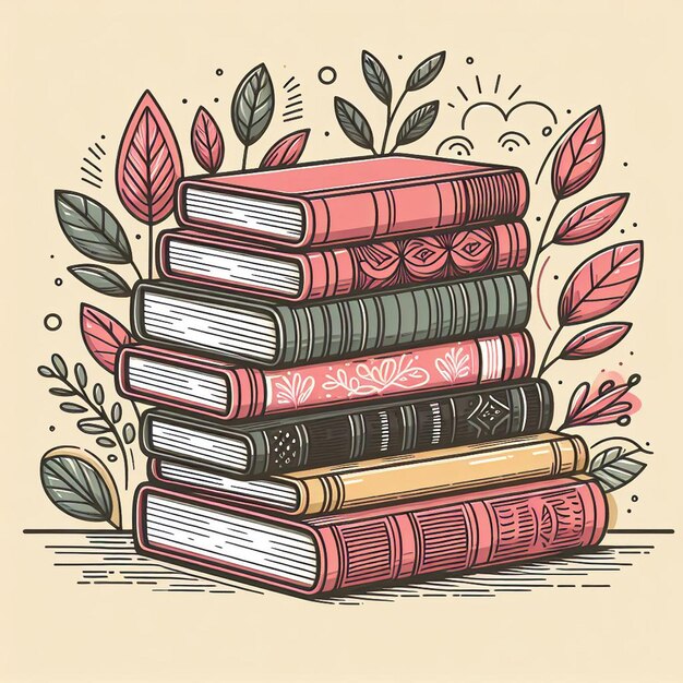 Hand drawn flat design stack of books illustration