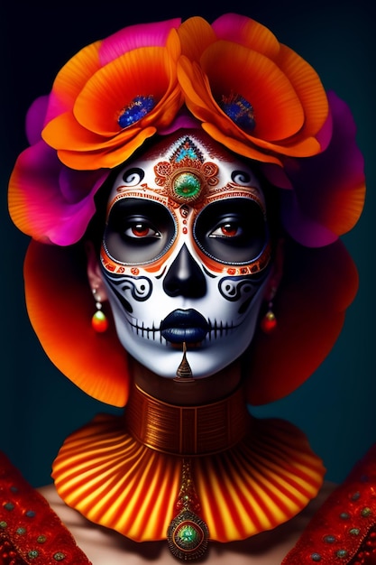 hand drawn flat dia de muertos skulls isolated on dark background