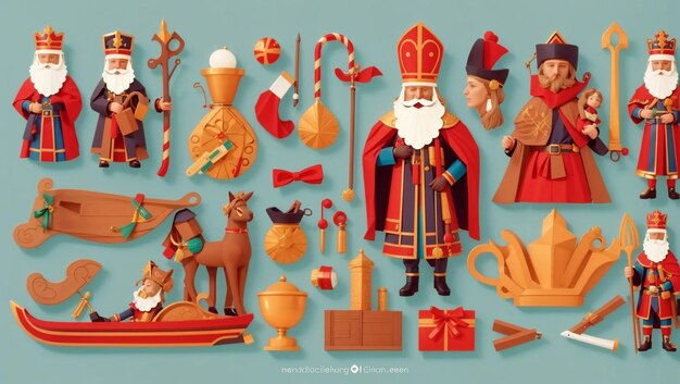 Hand drawn flat santa claus characters collection