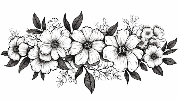 Hand drawn floral isolated Vector sketch black and white graphic