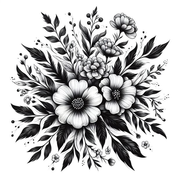 Hand Drawn Flower Vector Illustration Outline