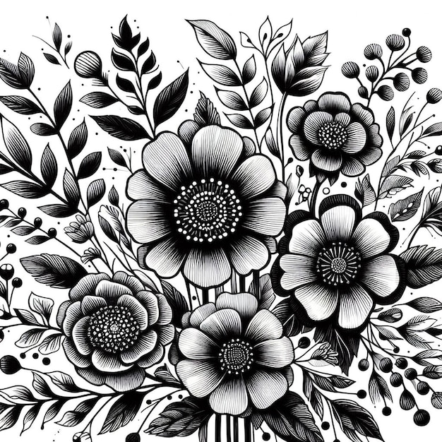 Hand Drawn Flower Vector Illustration Outline