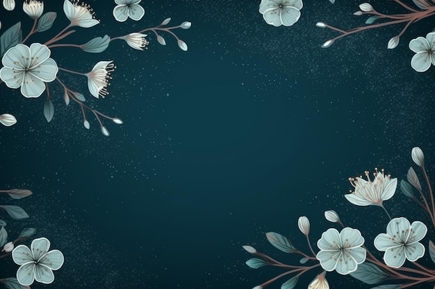 Hand drawn flowers on a dark blue background with a place for text