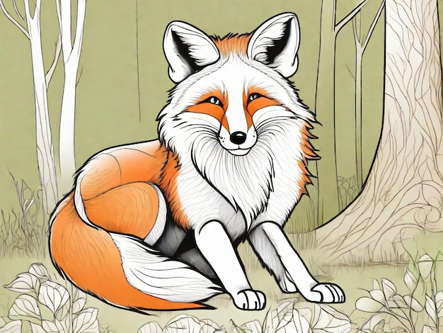 Photo hand drawn fox outline illustration