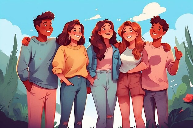 Hand drawn friendship day illustration with friends