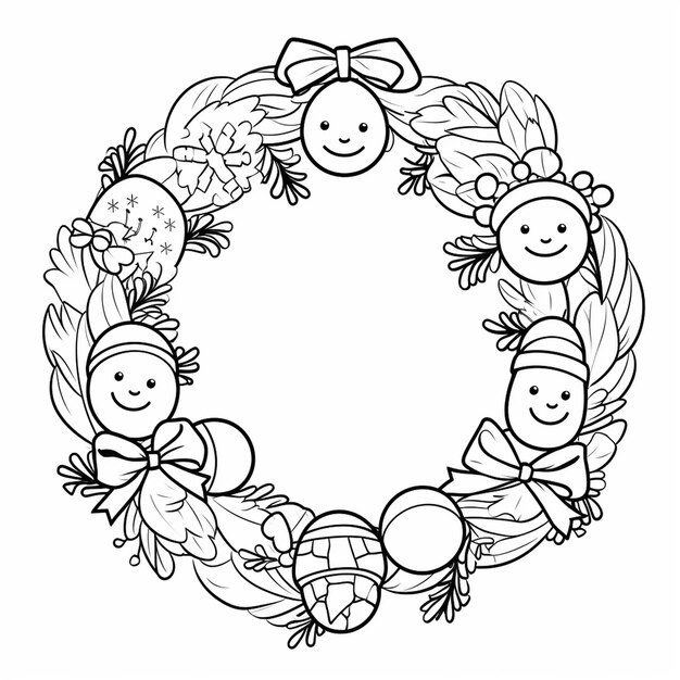 Photo hand drawn garland black and white lineart coloring book page fo rkids beautiful boho frame