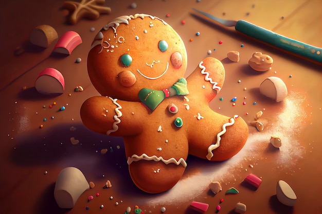 Hand drawn gingerbread man cookie