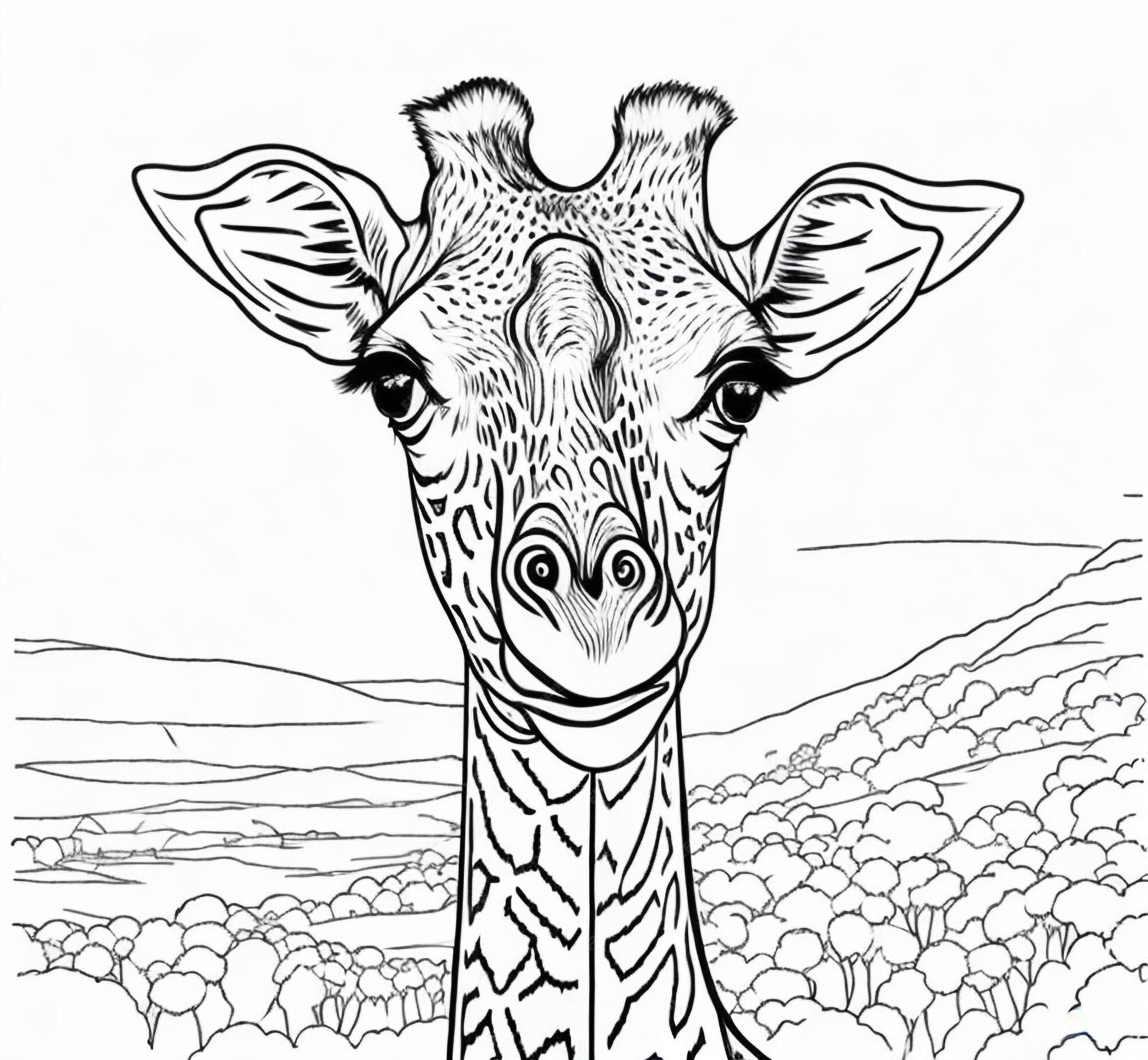 Premium AI Image | Hand drawn giraffe background coloring book page KDP