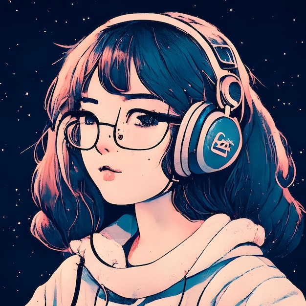a hand drawn girl with glasses and hoodie