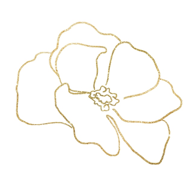 Hand drawn golden outline flower isolated illustration element