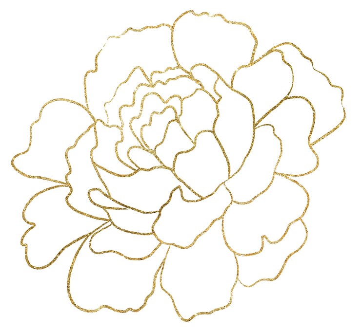 Photo 手描きゴールデン アウトライン牡丹の花分離イラスト要素